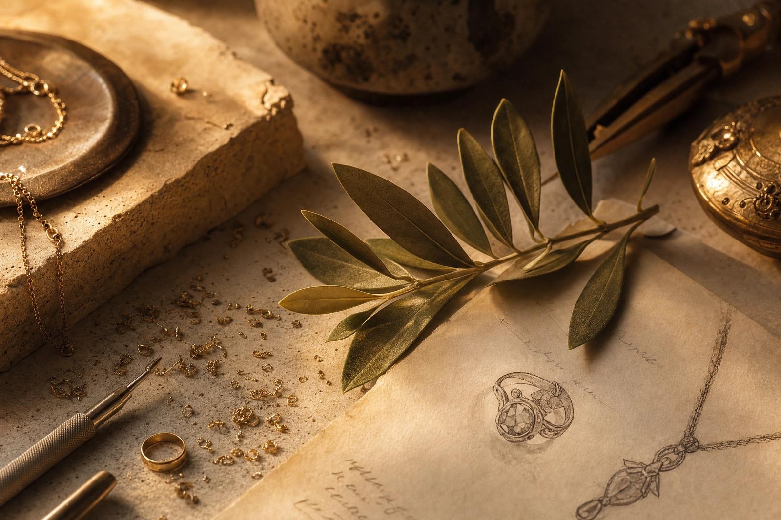 Maison Olivané Atelier — olive branch and gold sketches